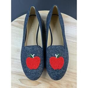 Talbots Ryan Apple Appilique Denim Teacher Loafer Flats Shoes Women's Size 8M